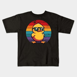 Cool Retro Yellow Duck in Sunglasses 70s 80s 90s Funny Duck Kids T-Shirt